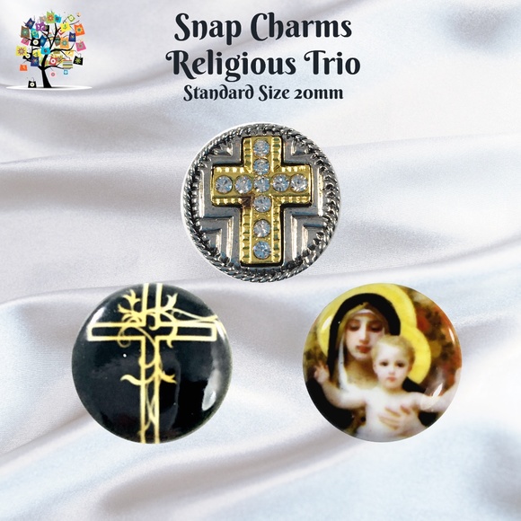 Dragonfly Spirit Designs Jewelry - Snap Charm Standard Size Set of 3 Cross and Faith Snaps 20mm (3/4" Diameter)